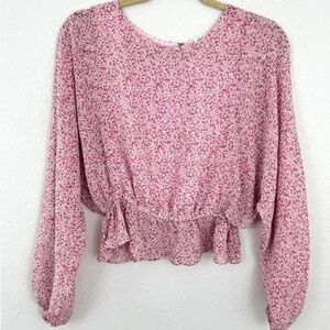Love Shack Fancy Women's Nellie Silk Floral Lightweight Blouse Top Pink Size S